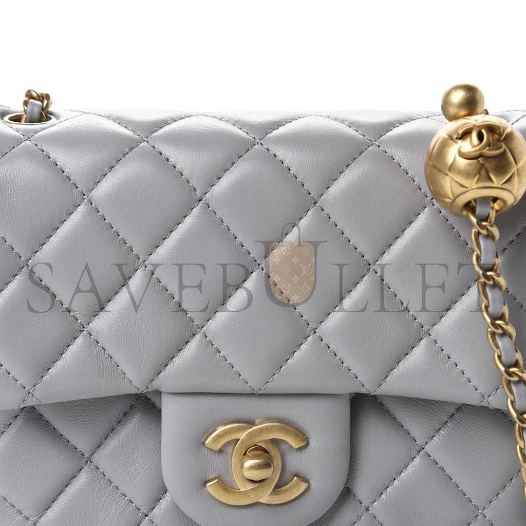 CHANEL LAMBSKIN QUILTED MINI PEARL CRUSH FLAP LIGHT GREY AS1786 (18*13*7cm)